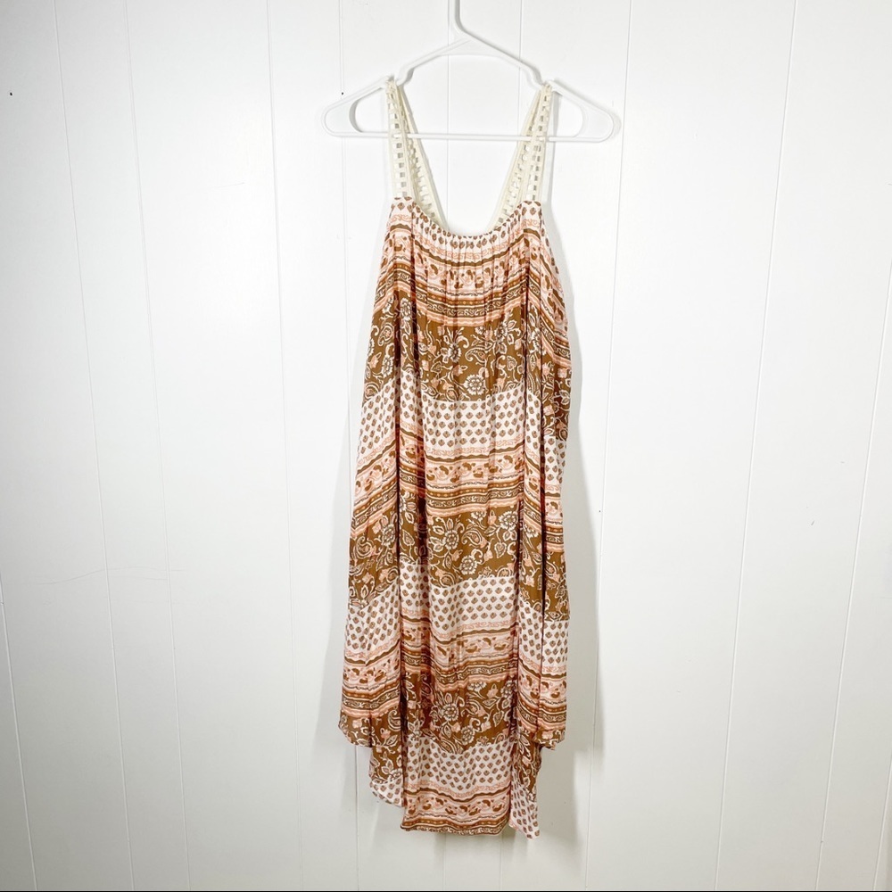Hint of Mint Boho Brown and Cream Sleeveless Crochet Festival Midi Dress Medium - Picture 2 of 7